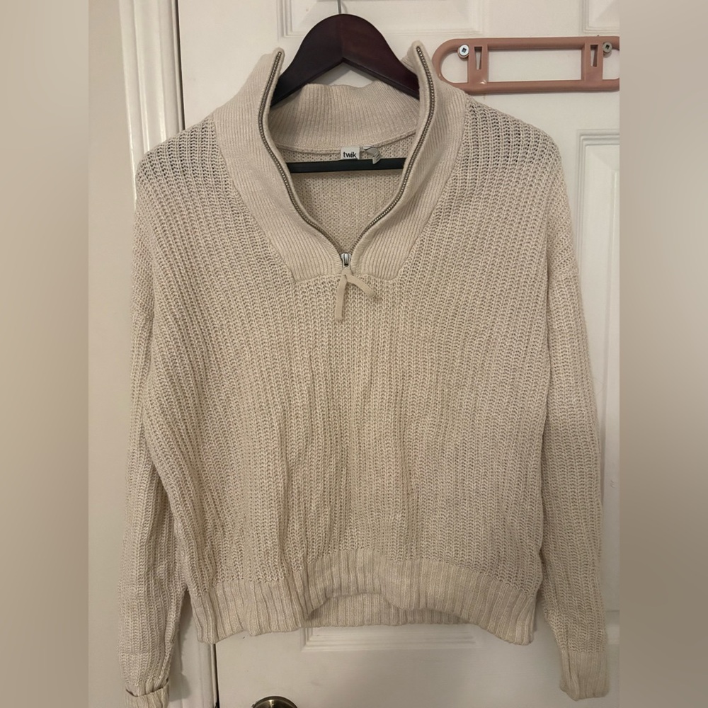 Simons Women’s Cream Zip-Neck Knit Sweater